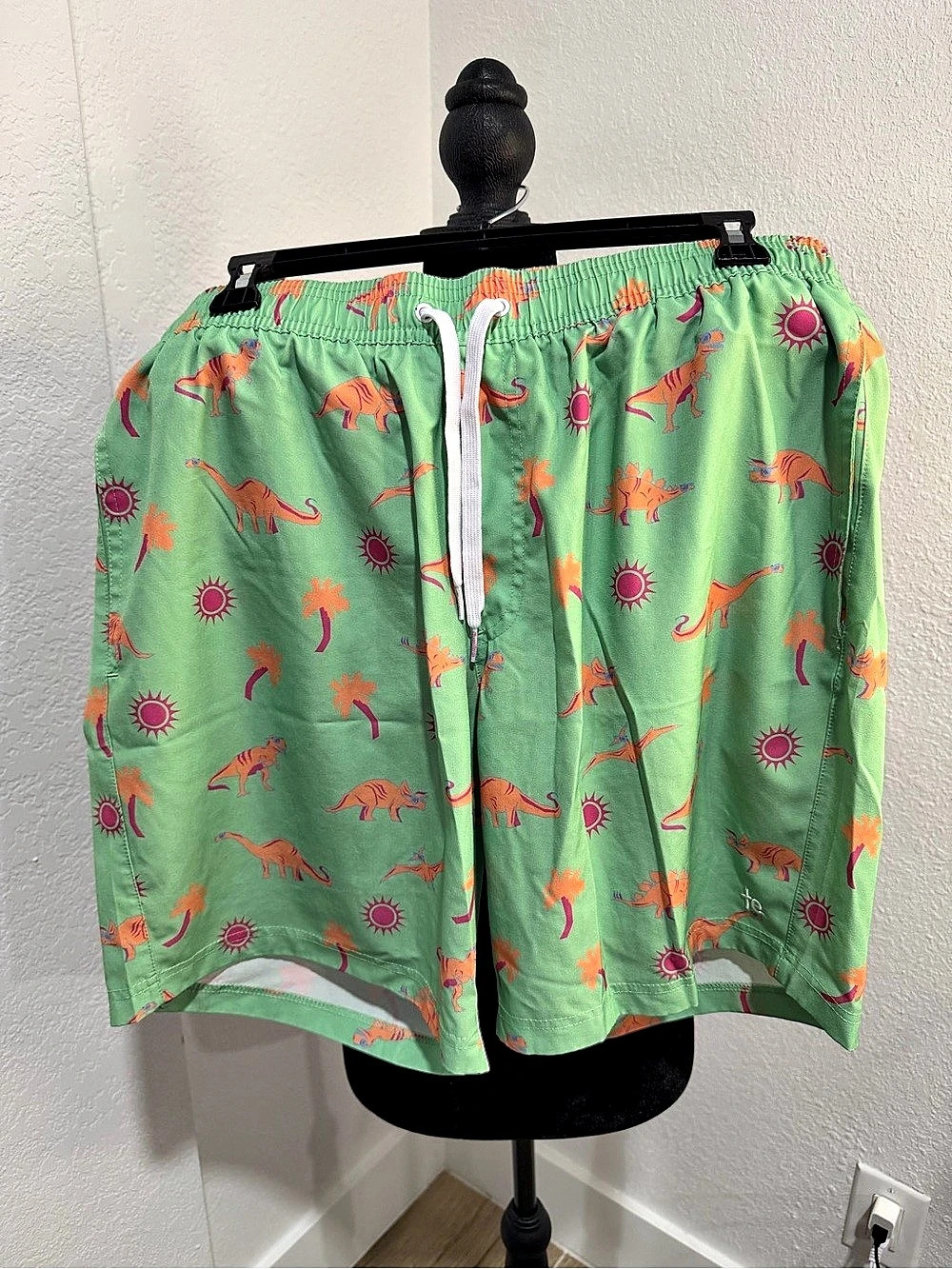Men's Dinosaur Swim Trunks in Green & Orange